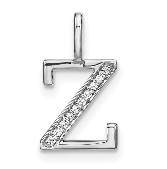 14K White Gold Diamond Lower Case Letter Z Initial-Pendants
