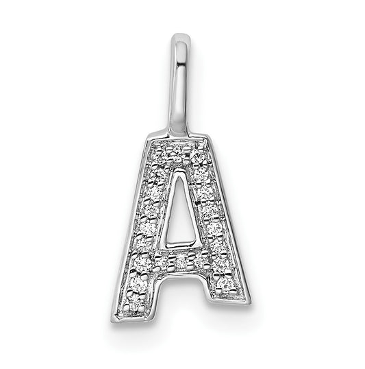 14K White Gold Diamond A Letter Initial-Pendants