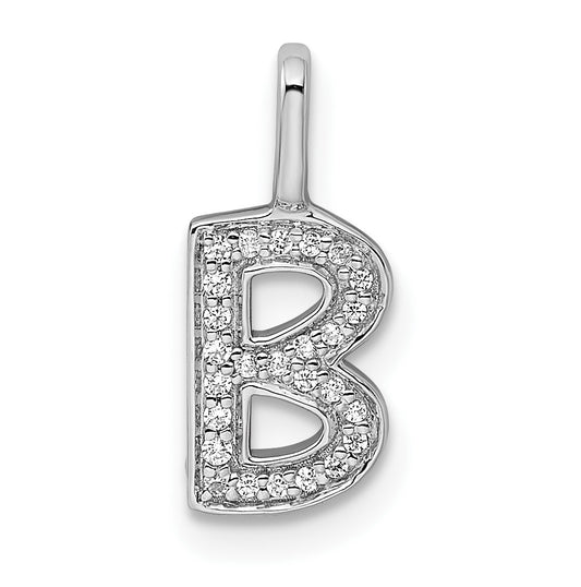 14K White Gold Diamond B Letter Initial-Pendants