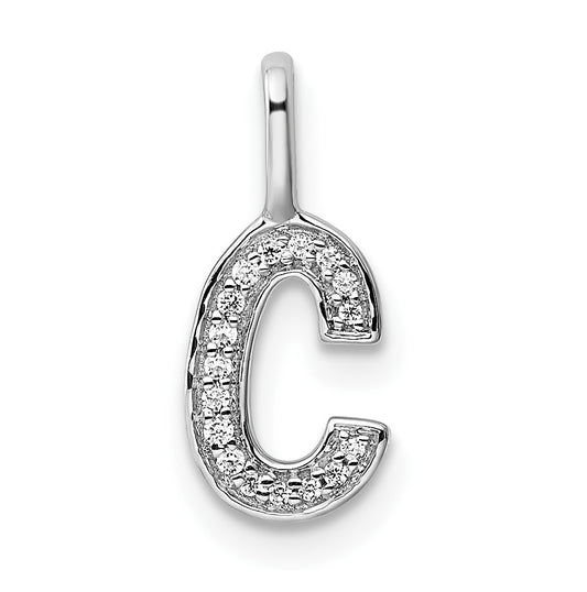 14K White Gold Diamond C Letter Initial-Pendants