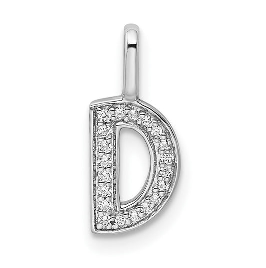 14K White Gold Diamond D Letter Initial-Pendants