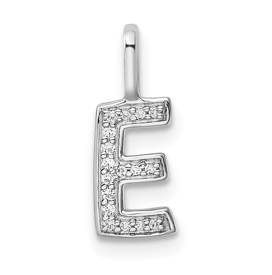 14K White Gold Diamond E Letter Initial-Pendants