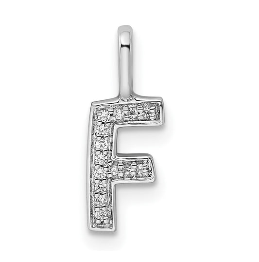 14K White Gold Diamond F Letter Initial-Pendants