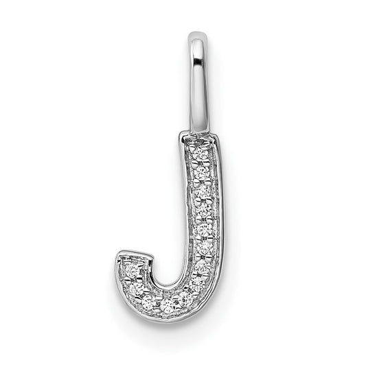 14K White Gold Diamond J Letter Initial-Pendants