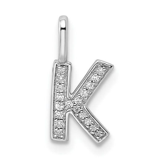 14K White Gold Diamond K Letter Initial-Pendants