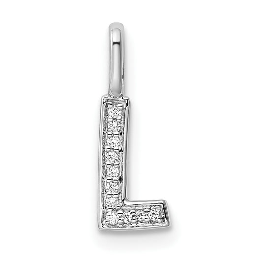 14K White Gold Diamond L Letter Initial-Pendants