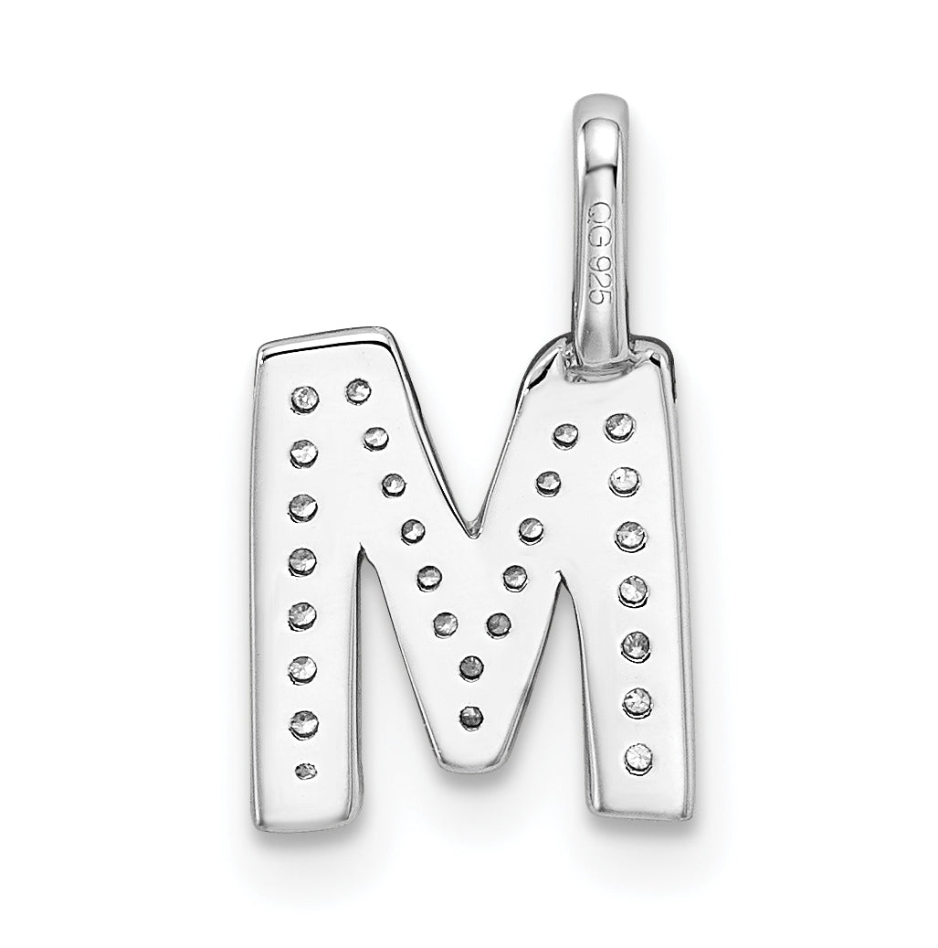 14K White Gold Diamond M Letter Initial-Pendants