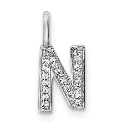 14K White Gold Diamond N Letter Initial-Pendants