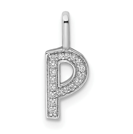 14K White Gold Diamond P Letter Initial-Pendants