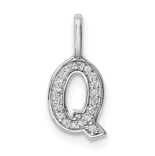 14K White Gold Diamond Q Letter Initial Pendants
