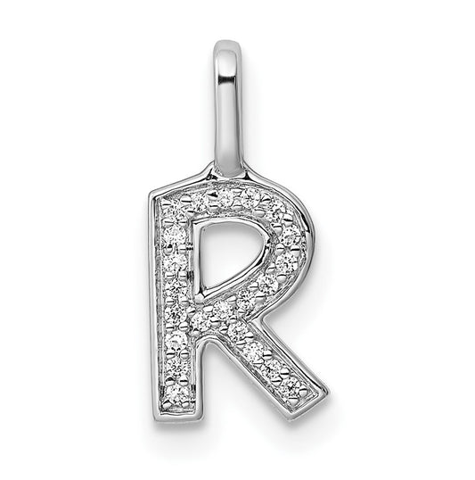 14K White Gold Diamond R Letter Initial-Pendants