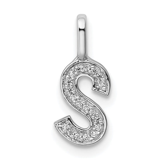 14K White Gold Diamond S Letter Initial-Pendants