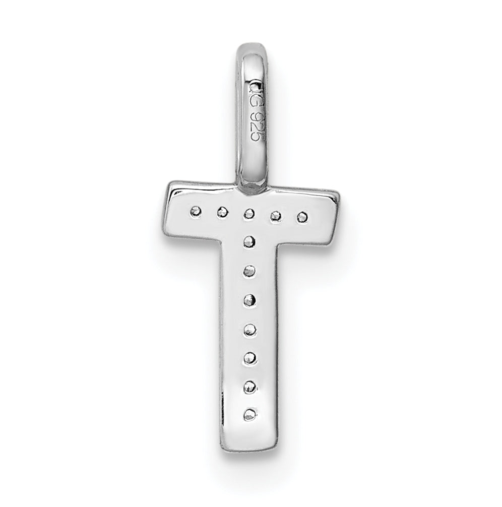 14K White Gold Diamond T Letter Initial-Pendants