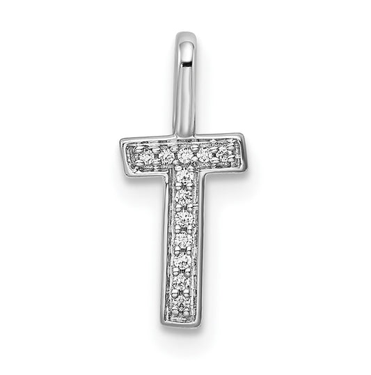 14K White Gold Diamond T Letter Initial-Pendants