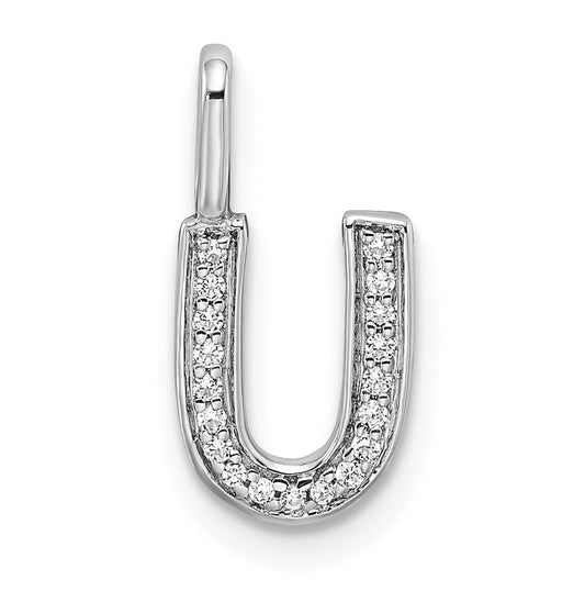 14K White Gold Diamond U Letter Initial Pendants