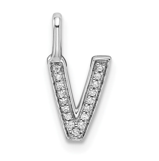 14K White Gold Diamond V Letter Initial-Pendants