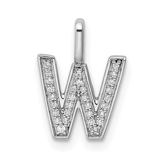 14K White Gold Diamond W Letter Initial-Pendants