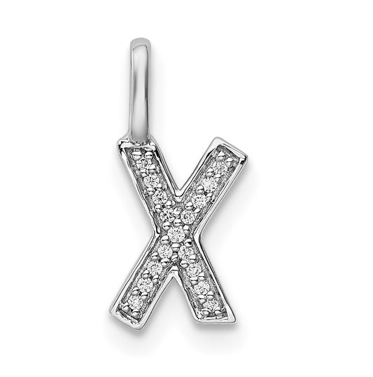 14K White Gold Diamond X Letter Initial Pendants