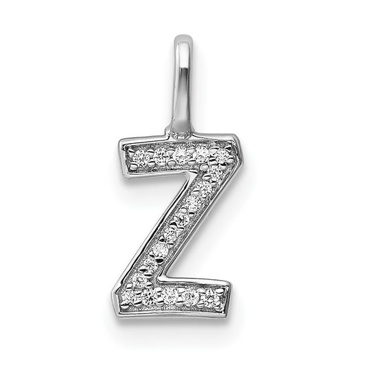 14K White Gold Diamond Z Letter Initial Pendants