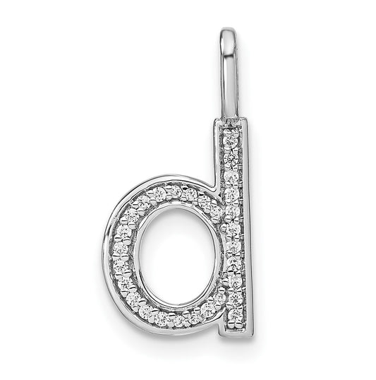 14K White Gold Diamond Lowercase Letter D Initial Pendant