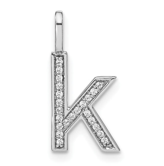 14K White Gold Diamond Lowercase Letter K Initial Pendant