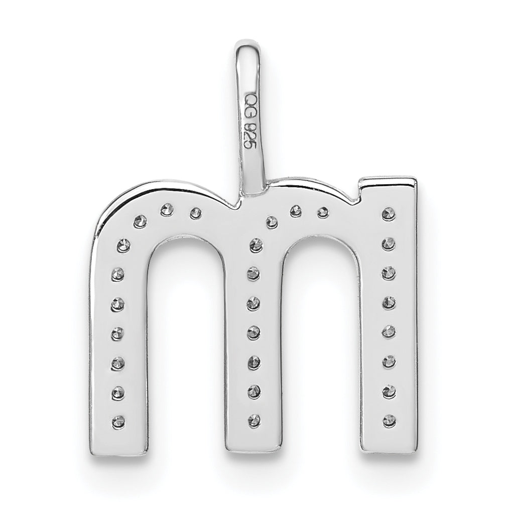 14K White Gold Diamond Lowercase Letter M Initial Pendant