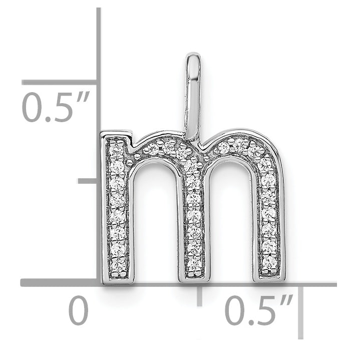 14K White Gold Diamond Lowercase Letter M Initial Pendant