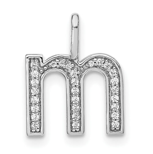 14K White Gold Diamond Lowercase Letter M Initial Pendant