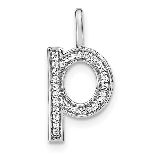 14K White Gold Diamond Lowercase Letter P Initial Pendant