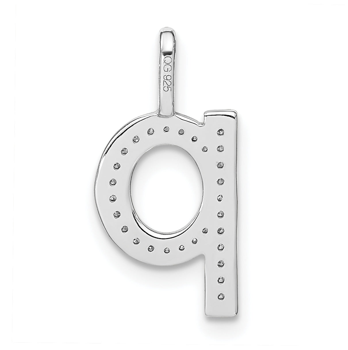 14K White Gold Diamond Lowercase Letter Q Initial Pendant