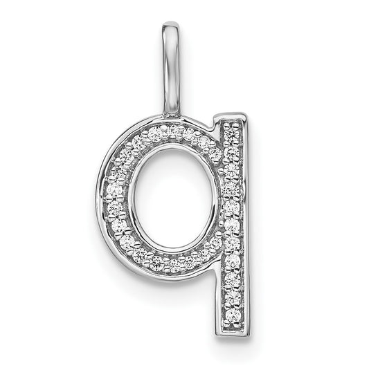 14K White Gold Diamond Lowercase Letter Q Initial Pendant