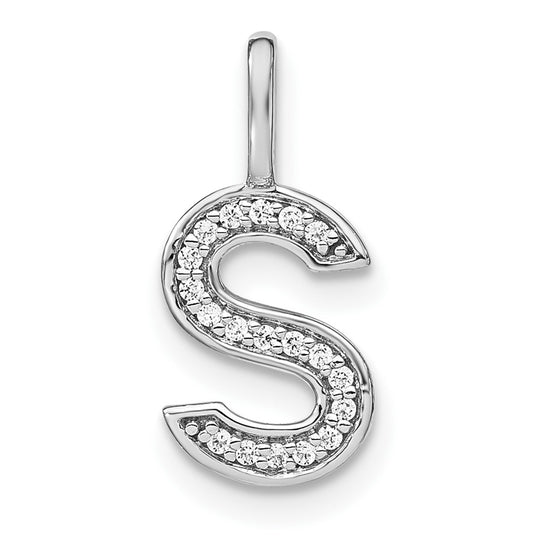 14K White Gold Diamond Lowercase Letter S Initial Pendant