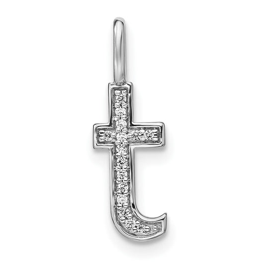 14K White Gold Diamond Lowercase Letter T Initial Pendant