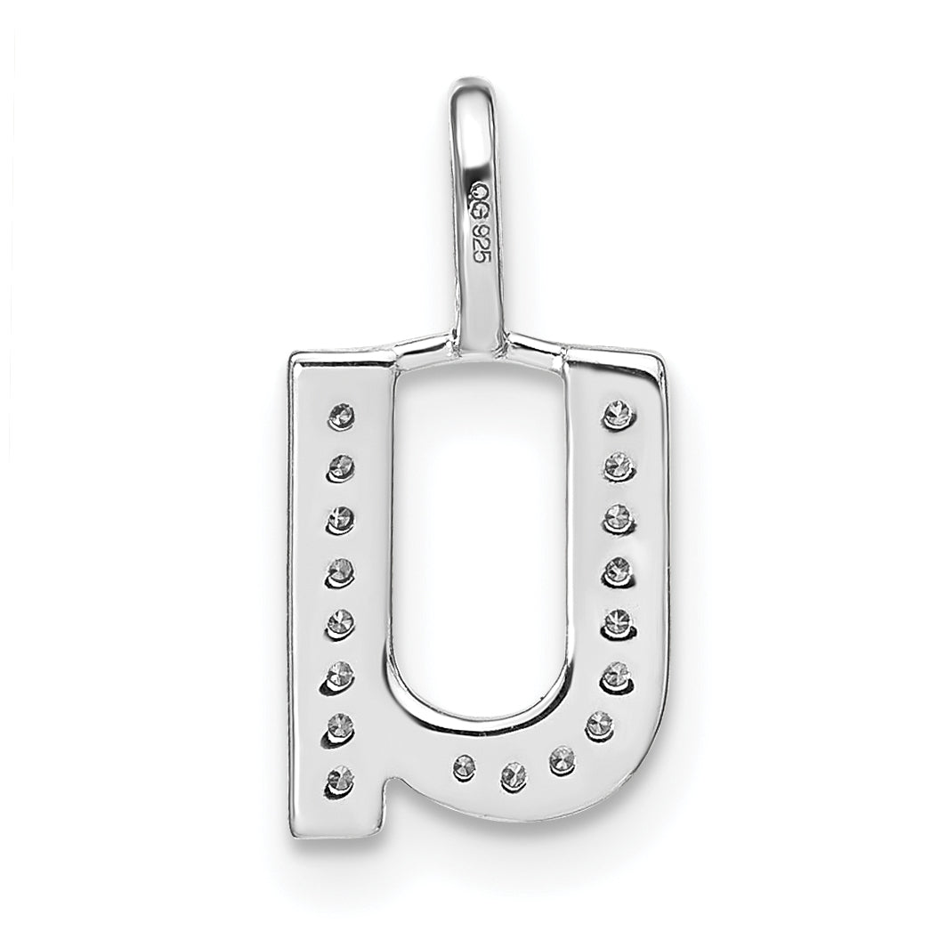 14K White Gold Diamond Lowercase Letter U Initial Pendant