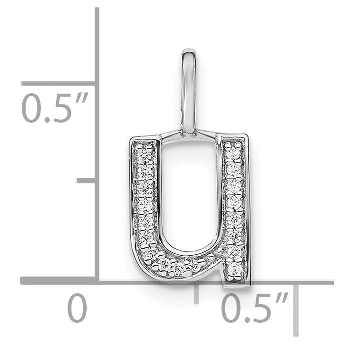 14K White Gold Diamond Lowercase Letter U Initial Pendant