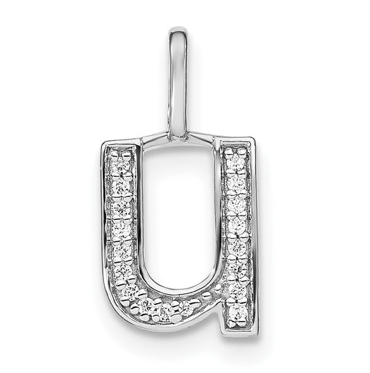 14K White Gold Diamond Lowercase Letter U Initial Pendant