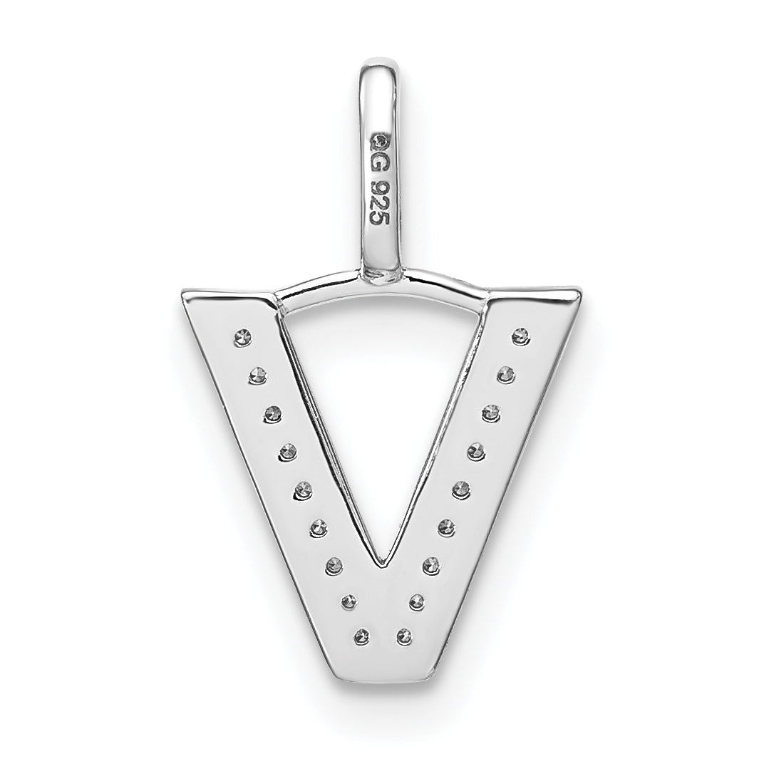14K White Gold Diamond Lowercase Letter V Initial Pendant
