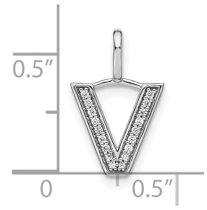 14K White Gold Diamond Lowercase Letter V Initial Pendant