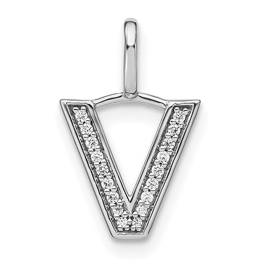 14K White Gold Diamond Lowercase Letter V Initial Pendant
