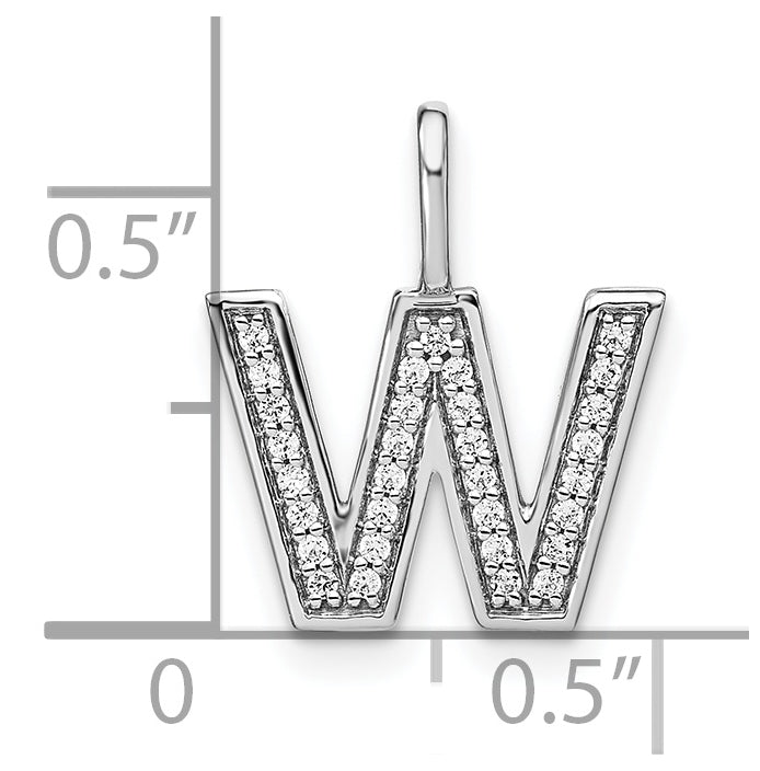 14K White Gold Diamond Lowercase Letter W Initial Pendant
