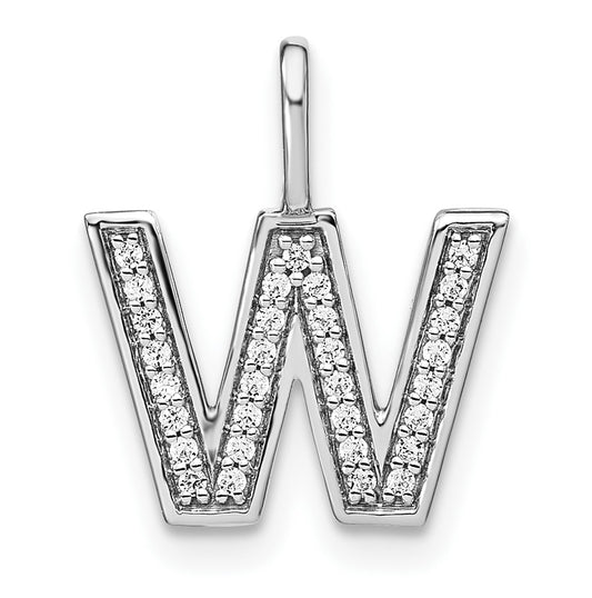 14K White Gold Diamond Lowercase Letter W Initial Pendant