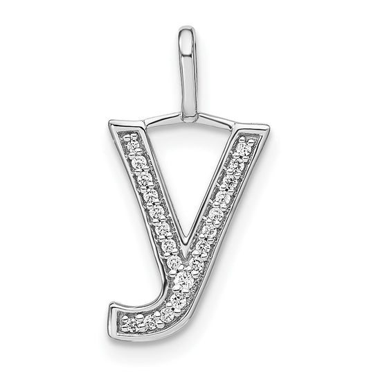 14K White Gold Diamond Lowercase Letter Y Initial Pendant