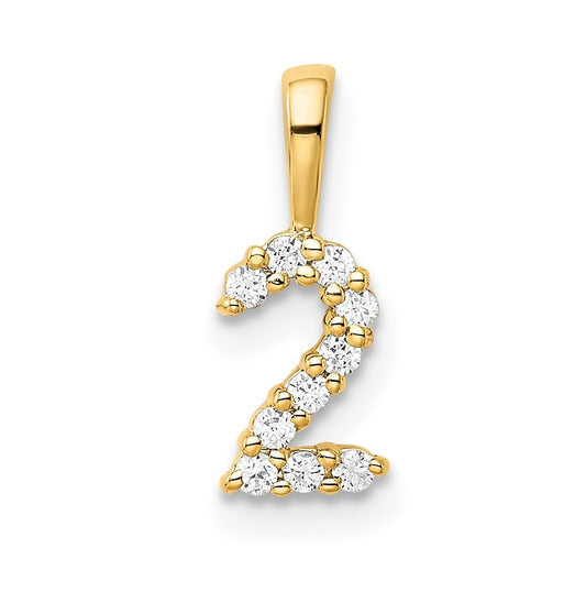 14K Yellow Gold Diamond Number 2 Pendant