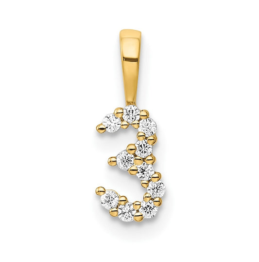 14K Yellow Gold Diamond Number 3 Pendant