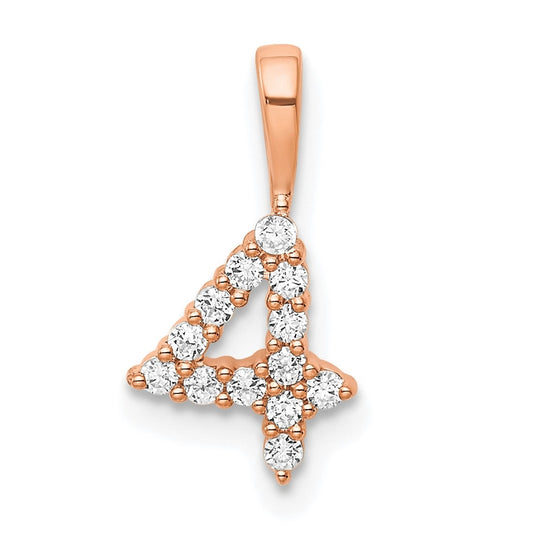 14k Rose Gold Diamond Number 4 Pendant