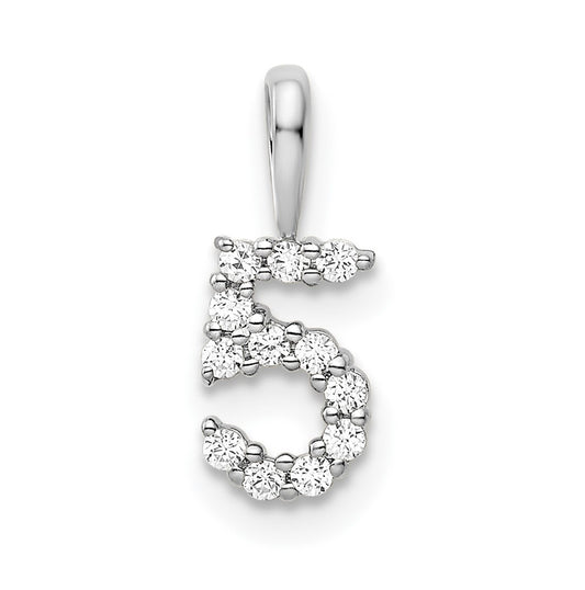 14k White Gold Diamond Number 5 Pendants