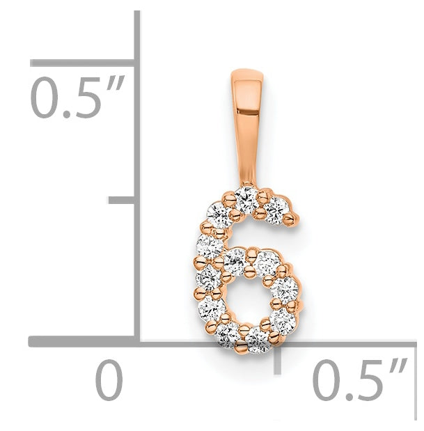 14k Rose Gold Diamond Number 6 Pendant