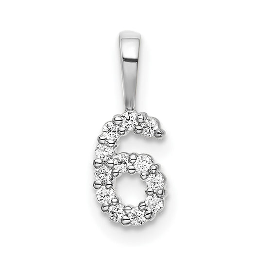 14k White Gold Diamond Number 6 Pendants