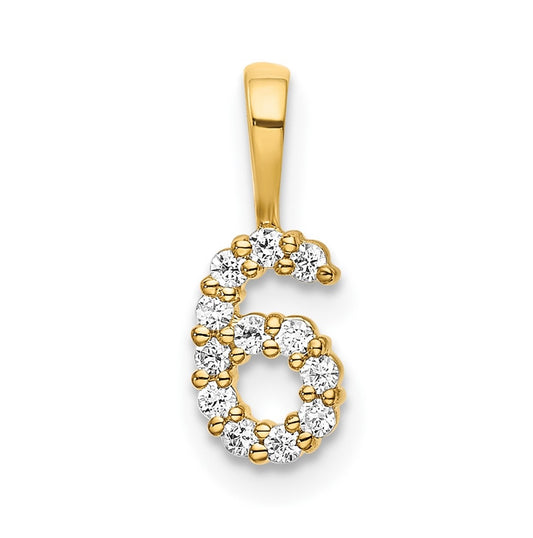 14K Yellow Gold Diamond Number 6 Pendant