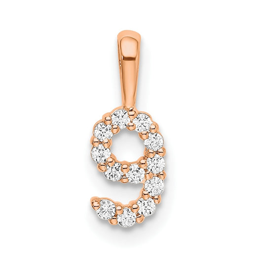 14k Rose Gold Diamond Number 9 Pendant
